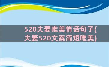 520夫妻唯美情话句子(夫妻520文案简短唯美)