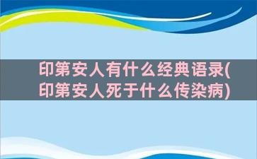 印第安人有什么经典语录(印第安人死于什么传染病)