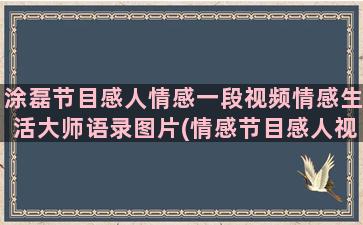 涂磊节目感人情感一段视频情感生活大师语录图片(情感节目感人视频)