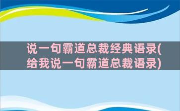 说一句霸道总裁经典语录(给我说一句霸道总裁语录)